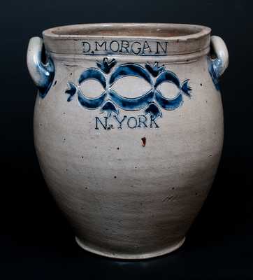 Important D. MORGAN / N. YORK Stoneware Jar w/ Impressed Drape and Tassel Decoration