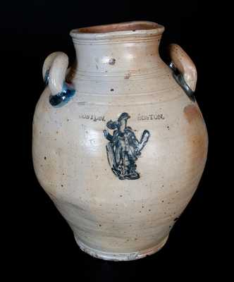 Important BOSTON Stoneware Jar w/ Impressed Indian Motif, 18th century