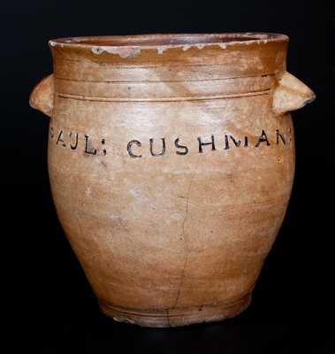 PAUL CUSHMAN Ovoid Stoneware Jar, Albany, NY origin, early 19th century