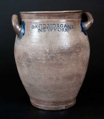 Very Rare DAVID. MORGAN. / NEW YORK Stoneware Jar w/ Impressed Swag-and-Heart Decorations