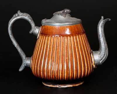 Frederick H. Mear, Boston Rockingham-Glazed Teapot w/ Pewter Fittings