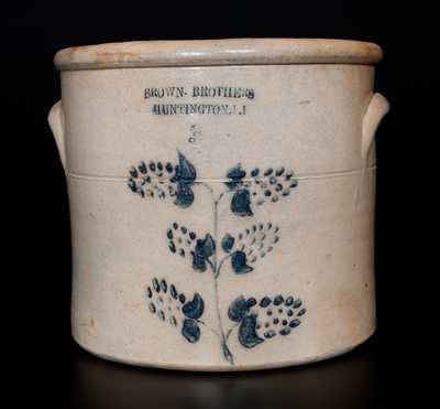 Very Rare BROWN BROTHERS / HUNTINGTON, L.I. Stoneware Crock w/ Cobalt Berries Decoration