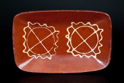 Huntington, Long Island Slip-Decorated Redware Loaf Dish w/ Double Pinwheel Decoration