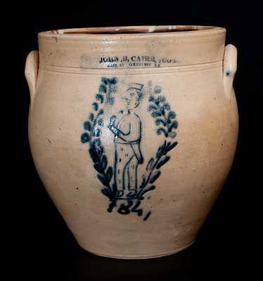 Extremely Rare JOHN B. CAIRE (Poughkeepsie) Incised Gentleman w/ Drinking Glass Stoneware Jar, 1841