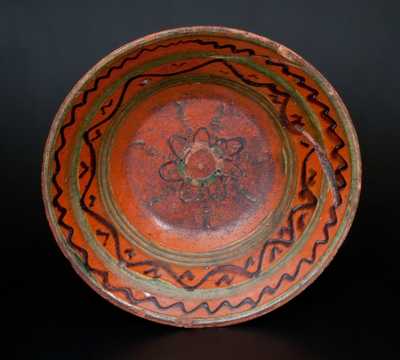 Rare Shenandoah Valley Redware Bowl w/ Profuse Slip Decoration, probably Hagerstown, MD