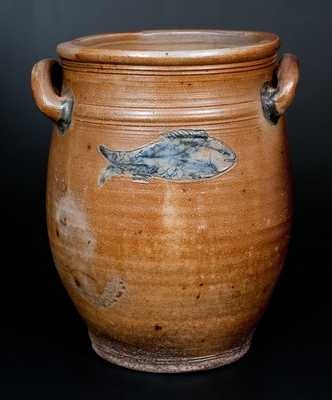 Rare Boston Stoneware Jar w/ Impressed Fish Decoration, circa 1795