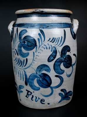 Exceptional Five-Gallon Greensboro, PA Stoneware Jar w/ Profuse Cobalt Fuchsia Decoration