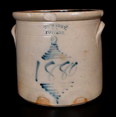 WEST TROY, / N.Y. / POTTERY Stoneware Crock with Cobalt 1880 Date
