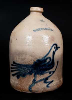 WHITES UTICA Stoneware Jug with Cobalt Running Bird Decoration