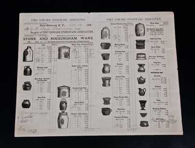 Rare FORT EDWARD STONEWARE ASSOCIATION Price List, Dated 1887