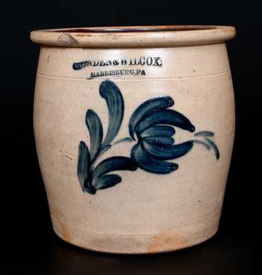 COWDEN & WILCOX / HARRISBURG, PA Stoneware Cream Jar with Cobalt Floral Decoration