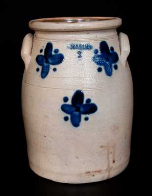 Rare JORDAN, New York Stoneware Jar with Cobalt Cross Decoration
