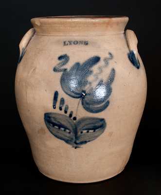 LYONS, New York Stoneware Jar with Cobalt Floral Decoration