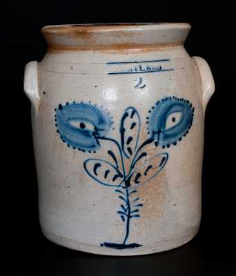 CORTLAND (NY) Stoneware Jar with Cobalt Floral Decoration