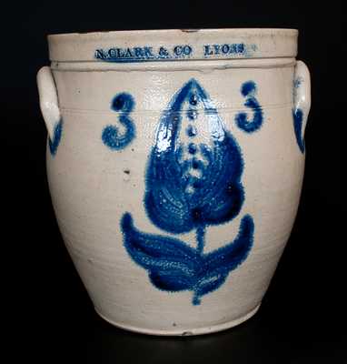 N. CLARK & CO / LYONS Stoneware Jar with Cobalt Floral Decoration