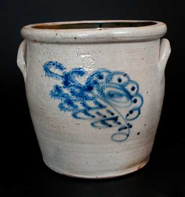Ithaca, N.Y. Stoneware Jar with Slip-Trailed Cobalt Floral Decoration