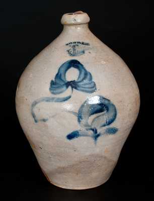 Scarce JORDAN Ovoid Stoneware Jug with Cobalt Floral Decoration