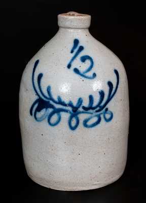 Attrib. Cortland, NY Stoneware Jug with Slip-Trailed Cobalt Decoration