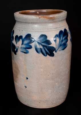 Remmey, Philadelphia Stoneware Jar with Brushed Cobalt Leaf