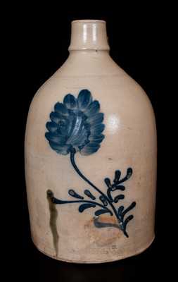 One-Gallon Northeastern U.S. Stoneware Jug with Brushed Cobalt Floral Decoration