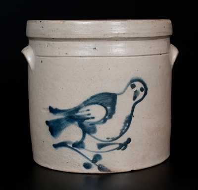 Very Rare Crock w/ Unusual Front-Facing Bird Decoration, attrib. Fulper Pottery, Flemington, NJ
