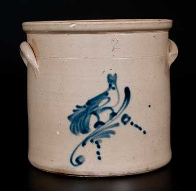 Two-Gallon New York Stoneware Crock with Cobalt Bird Decoration