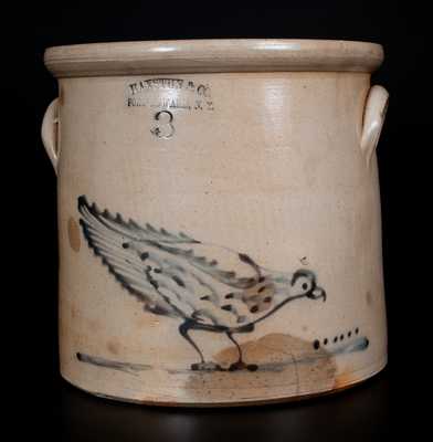 Three-Gallon HAXSTUN & CO. / FORT EDWARD, N.Y. Stoneware Jug w/ Cobalt Chicken Design