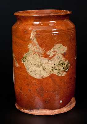 Glazed Redware Jar with Copper Slip Decoration, attrib. Nathaniel Seymour, West Hartford, CT