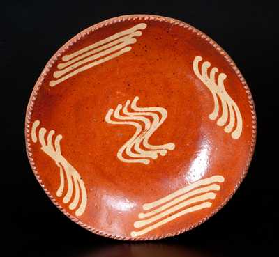 Fine Slip-Decorated Redware Plate, Northeastern U.S., possibly Philadelphia, PA