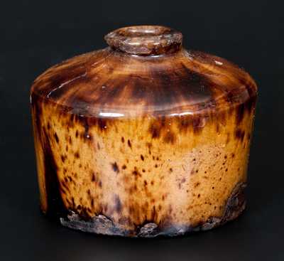 Rare and Important Bristol County, Massachusetts Redware Inkwell with Vibrant Glaze