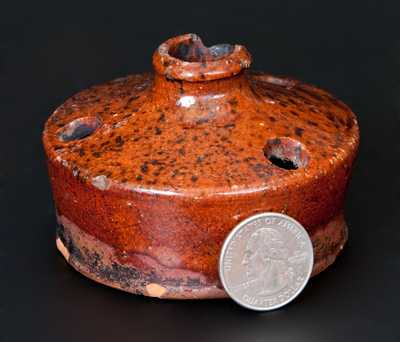 Small-Sized Redware Inkwell with Speckled Manganese Decoration