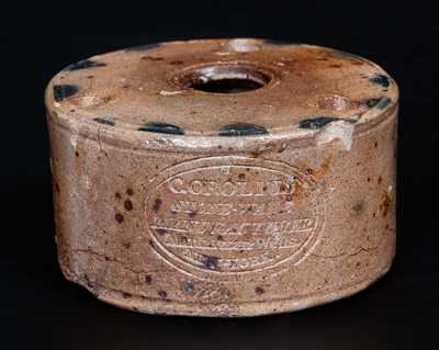 Rare C. CROLIUS / STONE-WARE ... Manhattan-Wells. / NEW-YORK Inkwell w/ Incised Name on Top