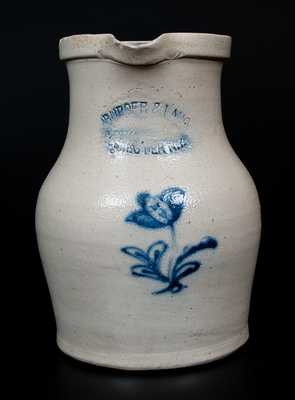 BURGER & LANG / ROCHESTER, NY Stoneware Pitcher w/ Cobalt Floral Decoration