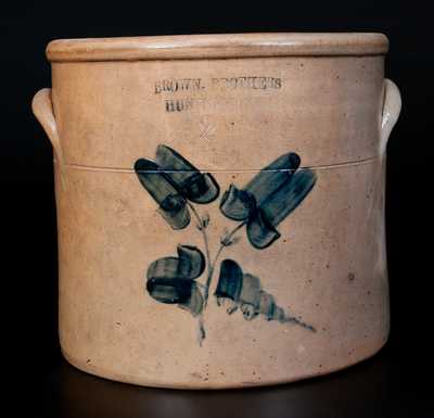 Two-Gallon BROWN BROTHERS / HUNTINGTON, L.I. Stoneware Crock w/ Floral Decoration