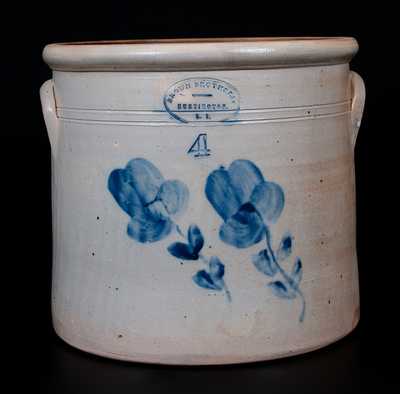 Four-Gallon BROWN BROTHERS/ HUNTINGTON / L.I. Stoneware Crock w/ Floral Decoration