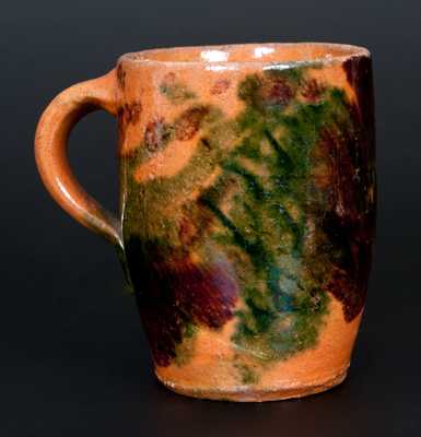 Multi-Glazed Redware Mug, Strasburg, VA, circa 1890