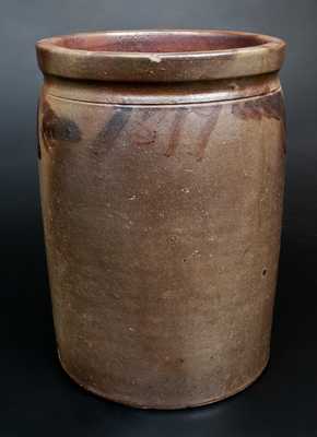 Unusual SOLOMON BELL / STRASBURG / VA 1877 Stoneware Crock w/ Incised and Manganese Dates