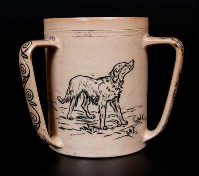 Doulton Lambeth Stoneware Loving Cup w/ Incised Dogs by Hannah Barlow, London, England, 1873