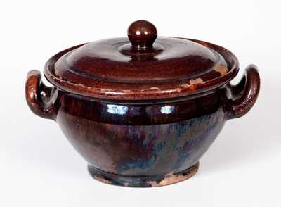 Manganese Glazed Redware Sugar Bowl with Loop Handles