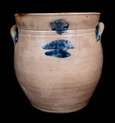 Very Rare H. LEWIS / HUNTINGTON / L.I. Three-Gallon Stoneware Jar