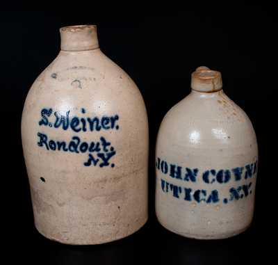 Lot of Two: Signed Stoneware Jugs with Cobalt Advertising for Utica and Rondout, NY