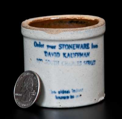 Rare Miniature Baltimore Advertising Crock: Order your STONEWARE from / DAVID KAUFFMAN