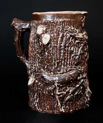 Stoneware Stump-Form Pitcher with Relief Bark and Birds, probably Ohio, circa 1890