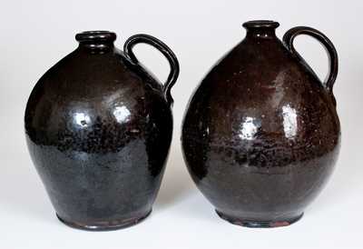Attrib. Thorn Pottery, Chesterfield, NJ Ovoid Redware Jugs w/ Heavy Strap Handles (Lot of Two)