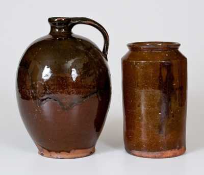 Lot of Two: New England Redware Jar and Jug