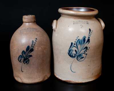 Lot of Two: Norton Stoneware Jug and Jar w/ Leaf Decorations