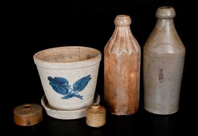 Lot of Five: Utilitarian Stoneware Vessels incl. W. Smith, Greenwich (Manhattan) NY Bottle