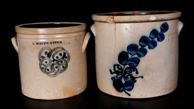 Lot of Two: Signed Stoneware Crocks with Floral Decoration, Whites Pottery, Utica, New York