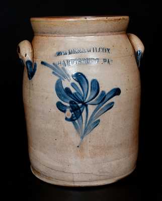 COWDEN & WILCOX / HARRISBURG, PA Stoneware Jar w/ Cobalt Floral Decoration