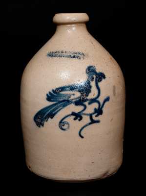 J. A. & C. W. UNDERWOOD / FORT EDWARD, N.Y. Stoneware Jug w/ Bird Decoration